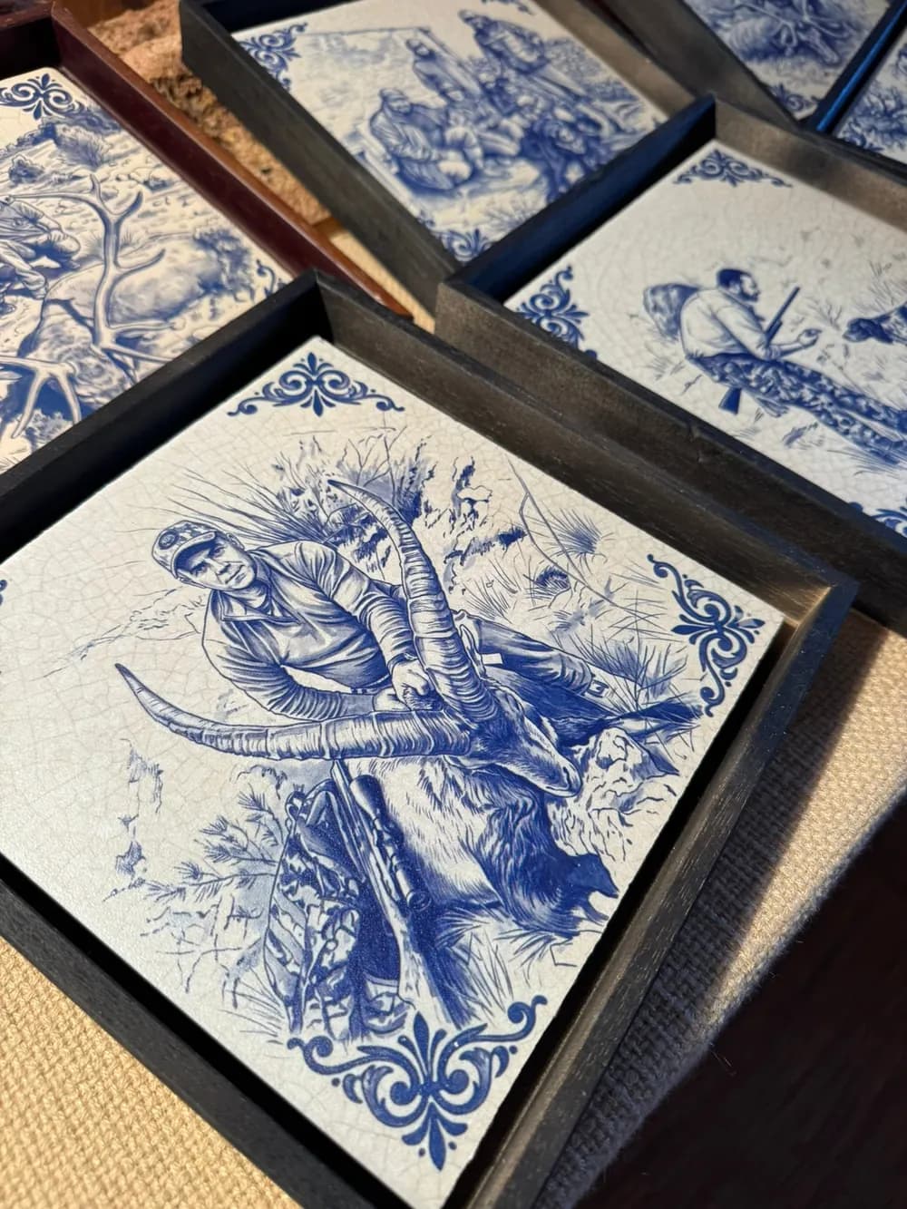 Custom tile with an engraved scene