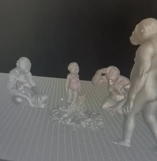 Scale figures of an australopithecus family
